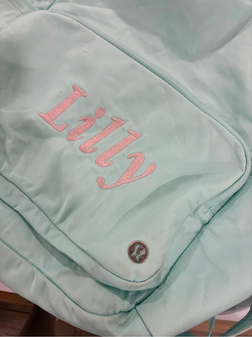 Mint Green Backpack with white Embroidery - Lululemon